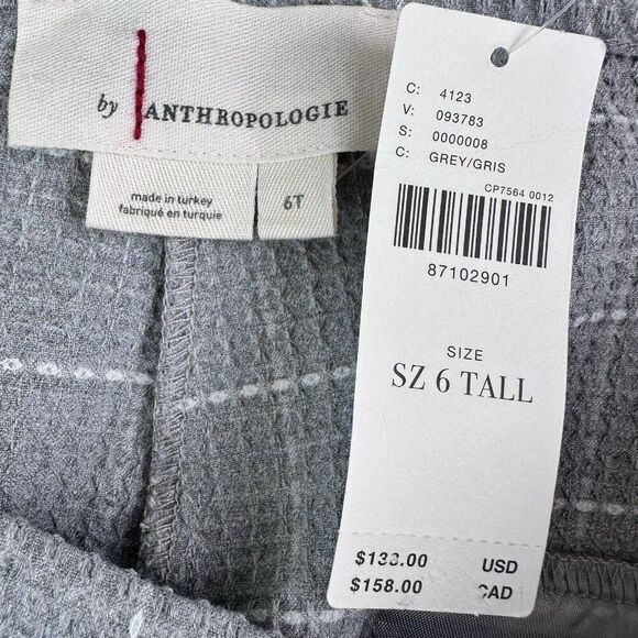 Anthropologie Skinny Trousers Grey Plaid Cropped Pants Women’s 6 TALL Pockets - Picture 10 of 13